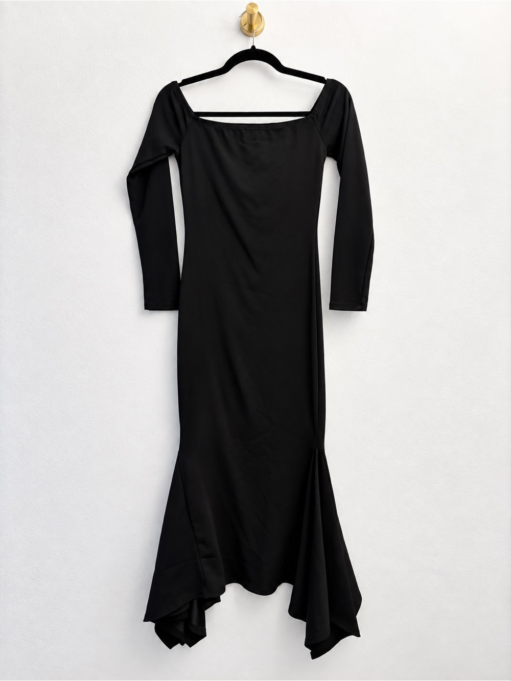 Fashion Nova Black Off-the-Shoulder Long Sleeve Mermaid Dress